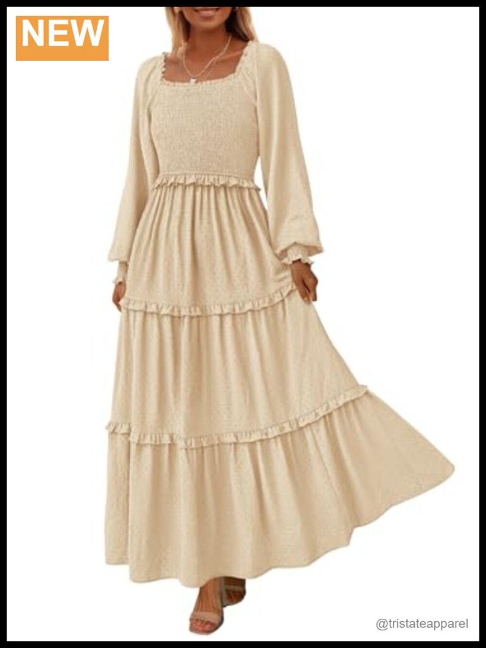 Womens Smocked Long Sleeve Maxi Dress Swiss Dot Ruffle Wedding Guest